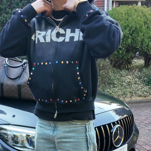 FRICHH Stud Zip Hoodie(Black)